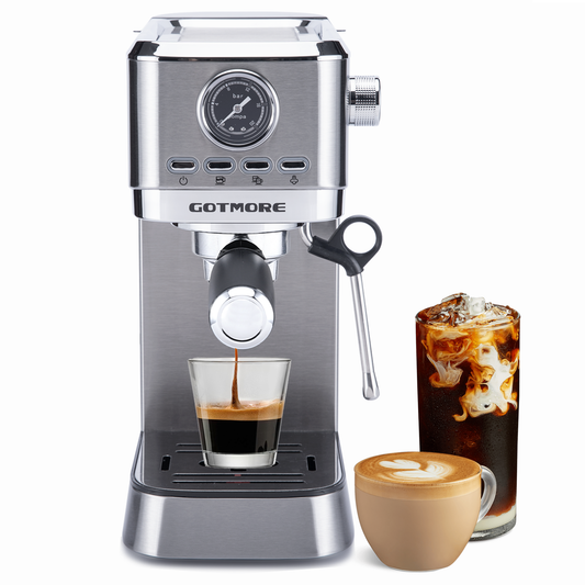 GOTMORE Espresso Machine, 15 bar Stainless Steel Compact Espresso Maker for Home with Steam Milk Frother, 33oz Removable Water Tank for Espresso/Americano/Cappuccino/Latte, Gift for Mom & Dad & Friend