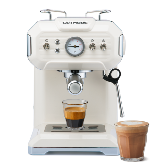 GOTMORE Retro Espresso Machine with Milk Frother,360° Adjustable Steam Wand for Cappuccino/Latte/Macchiato with 59oz Removable Water Tank, Easy to Use 15 bar Coffee Maker for Barista, Vintage White