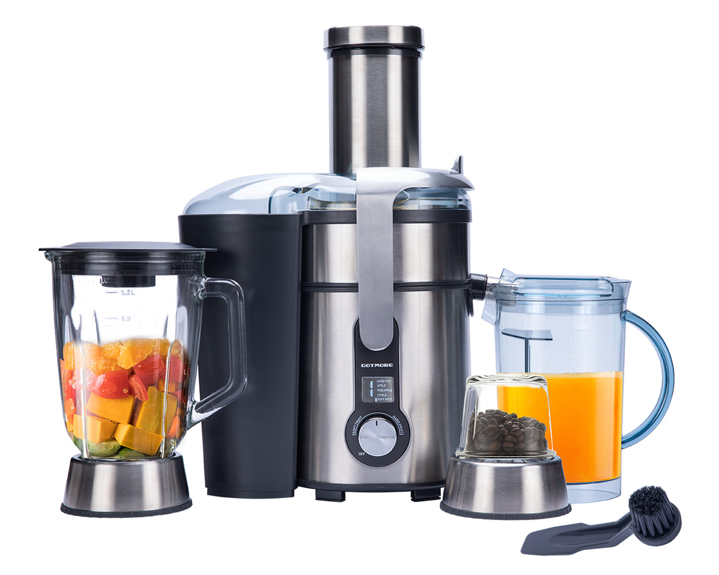 GOTMORE 1300W Juicer Machine, Blender & Grinder in One for Smoothies, Juice, Processing, Grinding & More, Centrifugal Juicer Extractor with 5 Speeds LCD Screen for Fruit & Vegetable, BPA-free, Easy to Clean