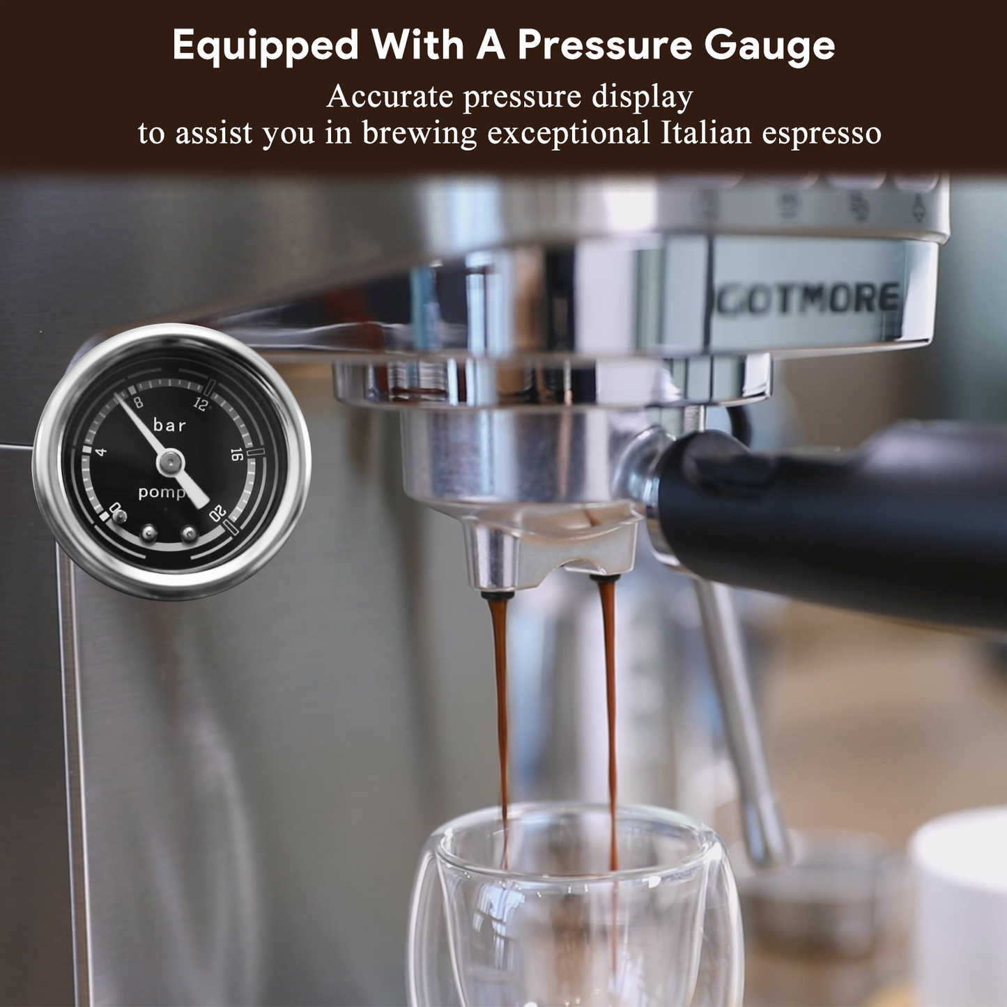 GOTMORE Espresso Machine, 15 bar Stainless Steel Compact Espresso Maker for Home with Steam Milk Frother, 33oz Removable Water Tank for Espresso/Americano/Cappuccino/Latte, Gift for Mom & Dad & Friend